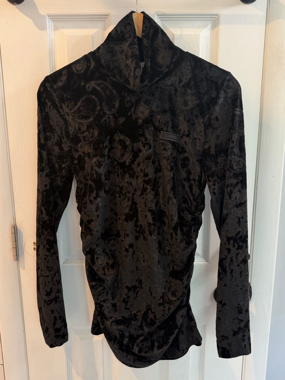 GANNI Black Velour High-Neck Top, Size 40(8W)